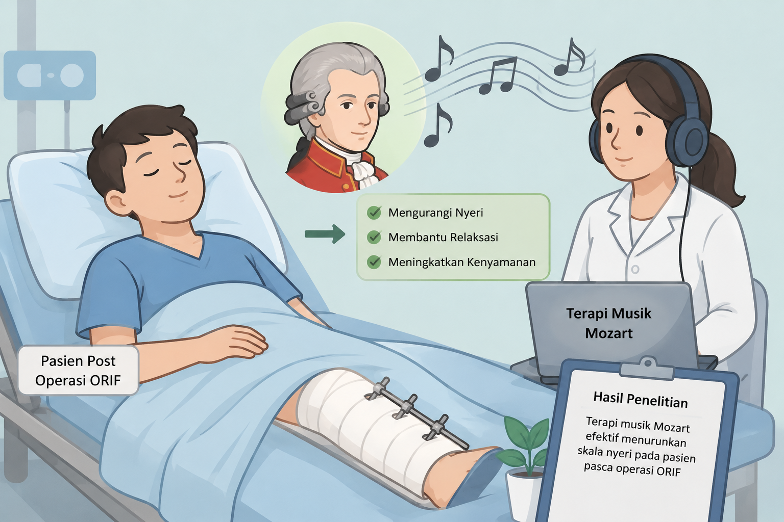 Terapi Musik Mozart Efektif Redakan Nyeri Pasien Pasca Operasi ORIF