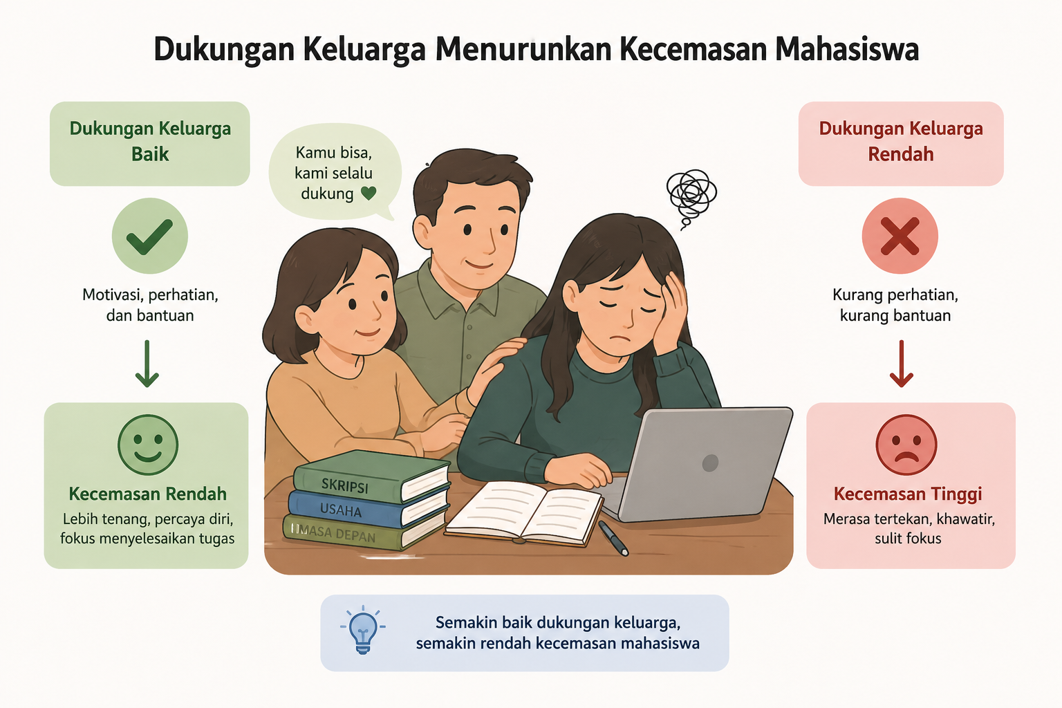Dukungan Keluarga Terbukti Berpengaruh terhadap Kecemasan Mahasiswa Saat Menyusun Skripsi
