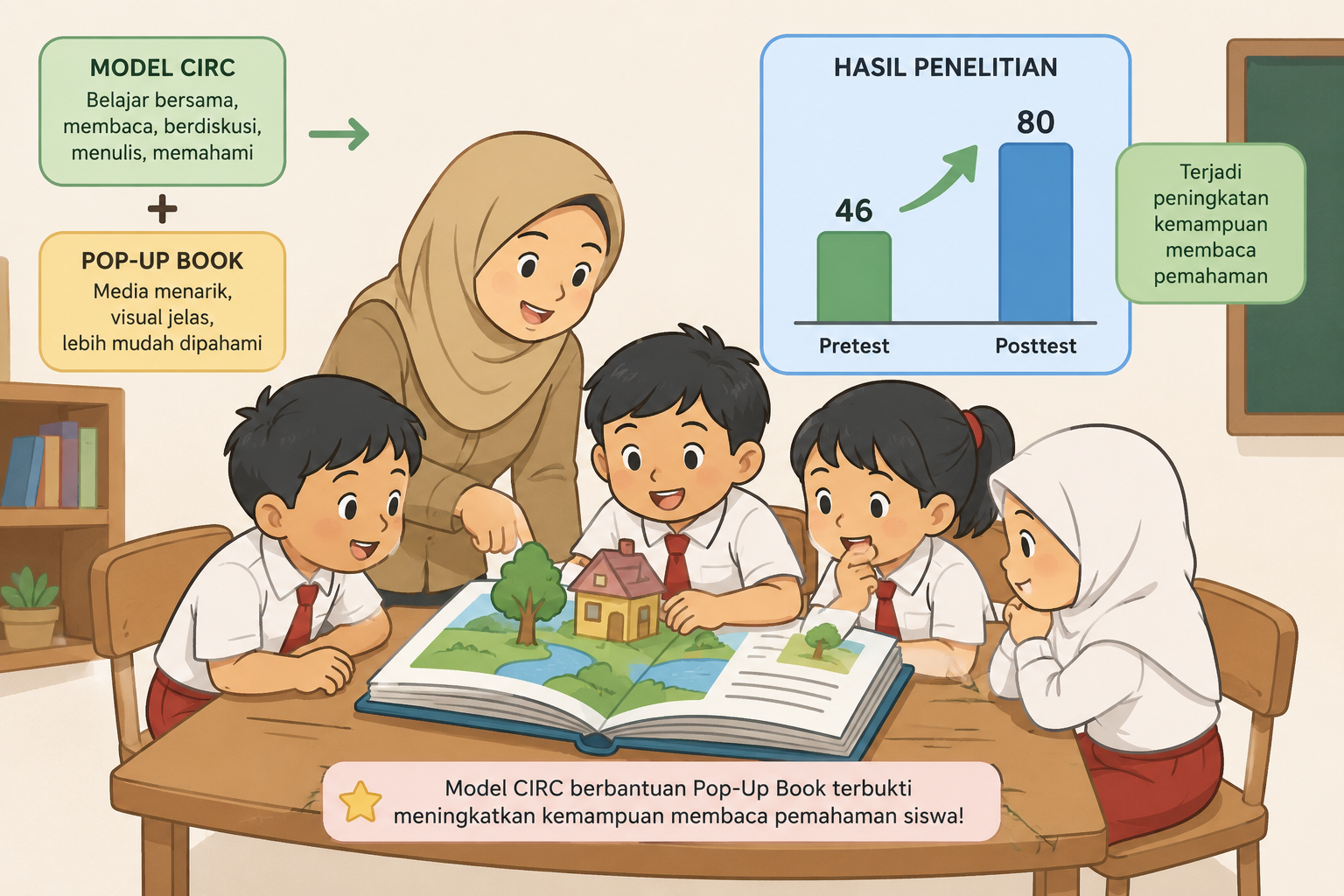 Kemampuan Membaca Siswa Naik Drastis Berkat Model CIRC dan Media Pop-Up Book