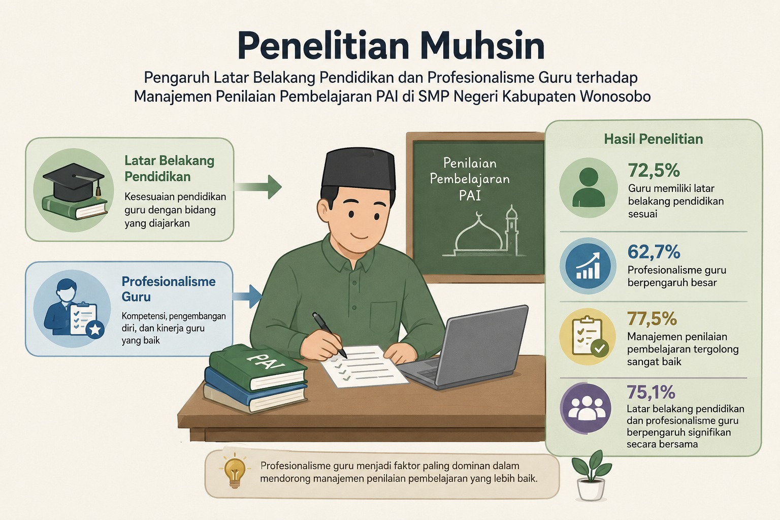 Riset: Profesionalisme Guru Berpengaruh Besar terhadap Penilaian Pembelajaran PAI di SMP Wonosobo