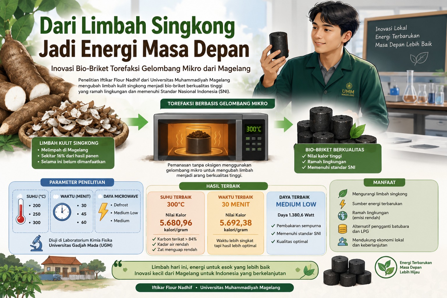 Menyelisik Potensi Limbah Kulit Singkong Jadi Bahan Bakar Setara Batubara Lewat Teknologi Gelombang Mikro